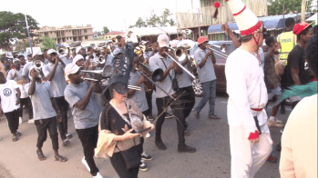 Street parade with the brass band through the principal streets of Winneba.