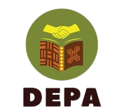 DEPA logo showing two hands joined in a shake over an open book